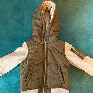 Boys Hooded Windbreaker - Olive and Grey